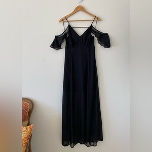 New! Black Sheer Maxi over Mini Dress With Off-the-shoulder Sleeves